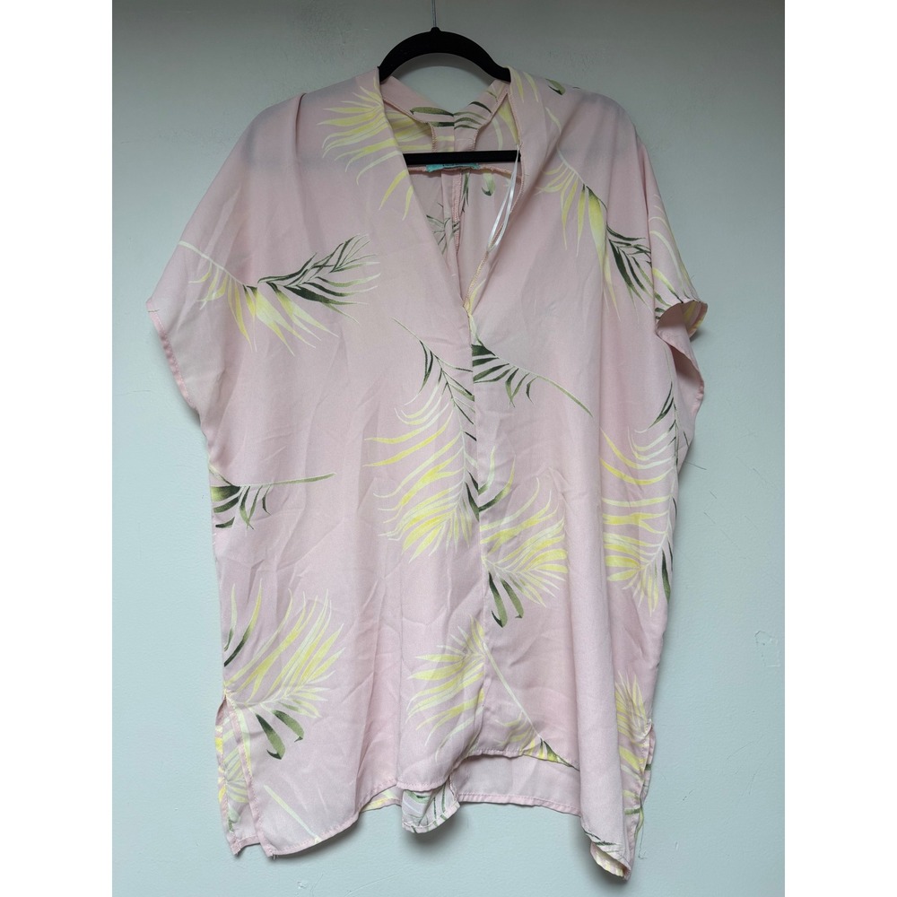 Karlie Pink‎ Palm Leaf Tropical Kimono Cardigan Top Oversized L XL